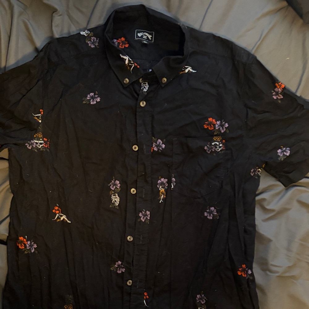 Billabong Black Shirt with Floral Accents